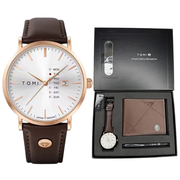 TOMI T-019 Straps Wrist Watch For Men With Wallet and Pen in Proper Tomi Gift Box
