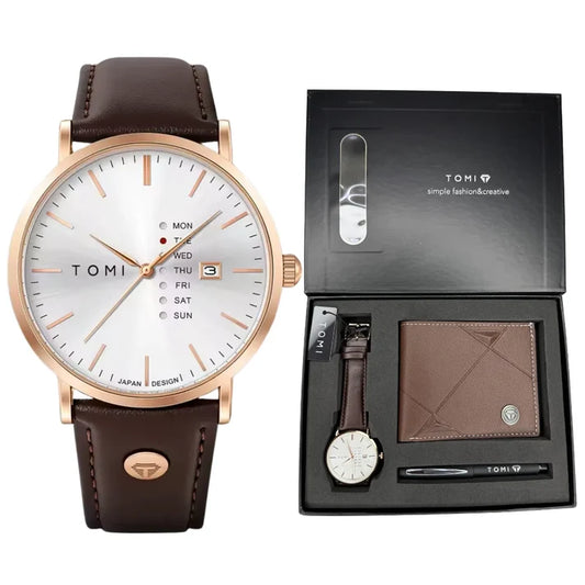 TOMI T-019 Straps Wrist Watch For Men With Wallet and Pen in Proper Tomi Gift Box